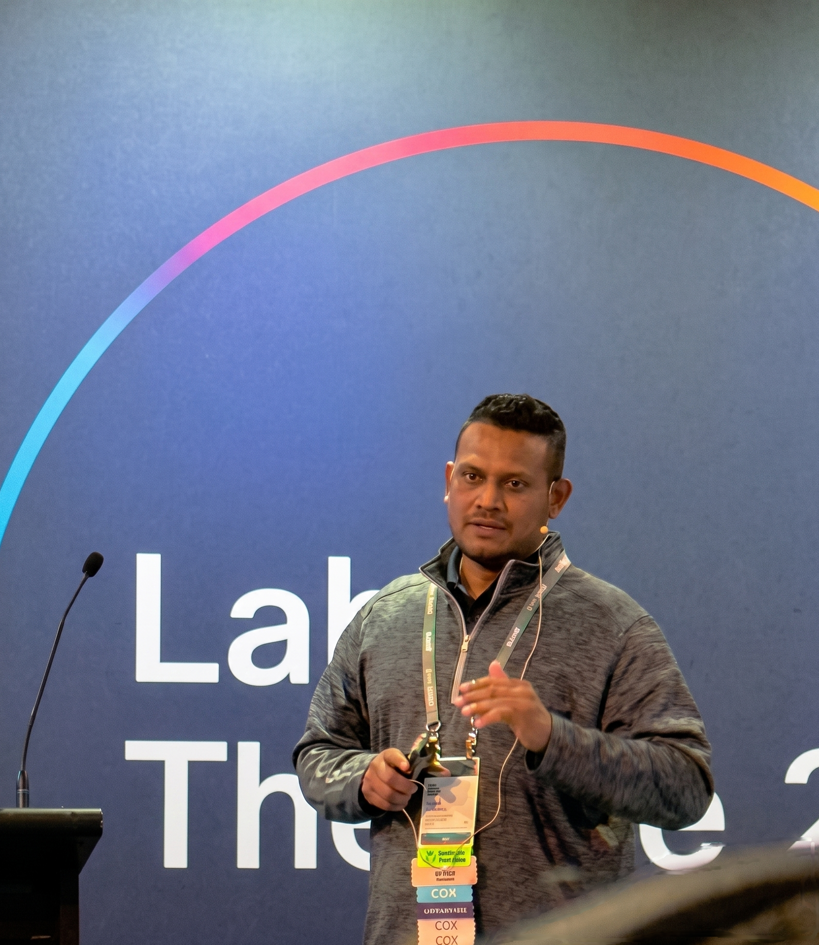 Ranil Fernando speaking at a technical event